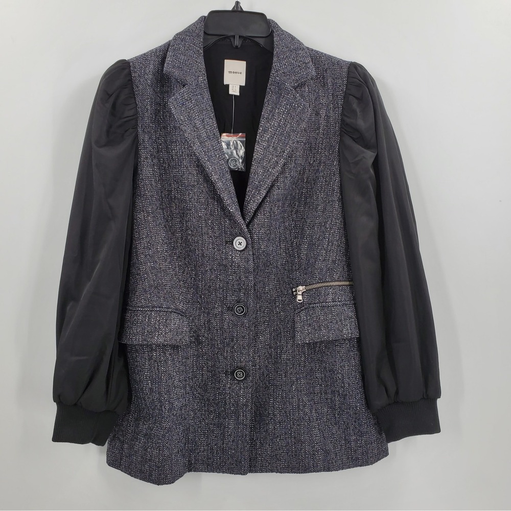 Anthropologie Maeve Mixed Media Relaxed Jacket 2 Black Blue Button Zip NEW B11